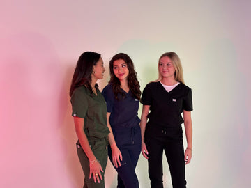 3 doctors wearing nila scrubs, feeling happy and confident